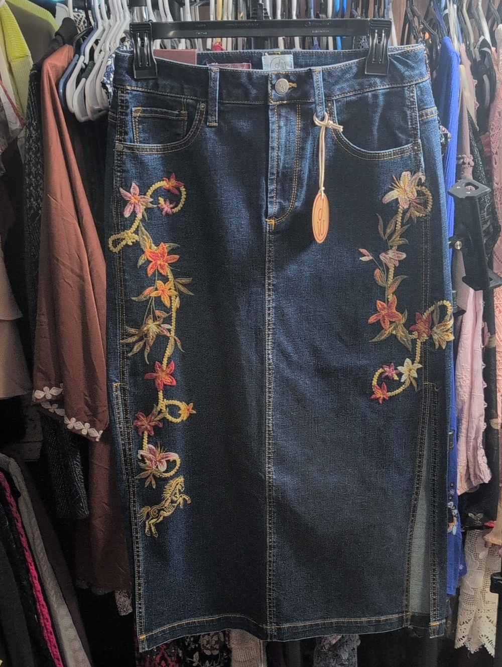 Driftwood Savanah Midi Skirt With Floral And Horse Embroidery NWTs